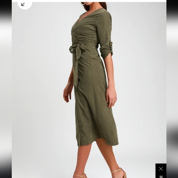 Lulu's Pull Me Close Olive Green Suede Button Up Midi Dress Size Small - Picture 4 of 13